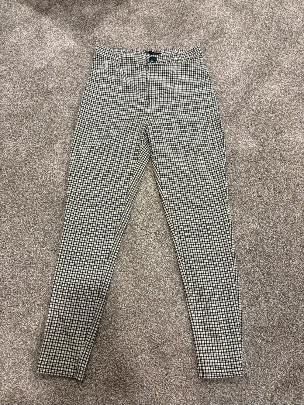 Zara Women’s Black, brown, and White Micro-Check Slim Trousers